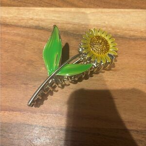 Sunflower Hair Clip with Green Leaves